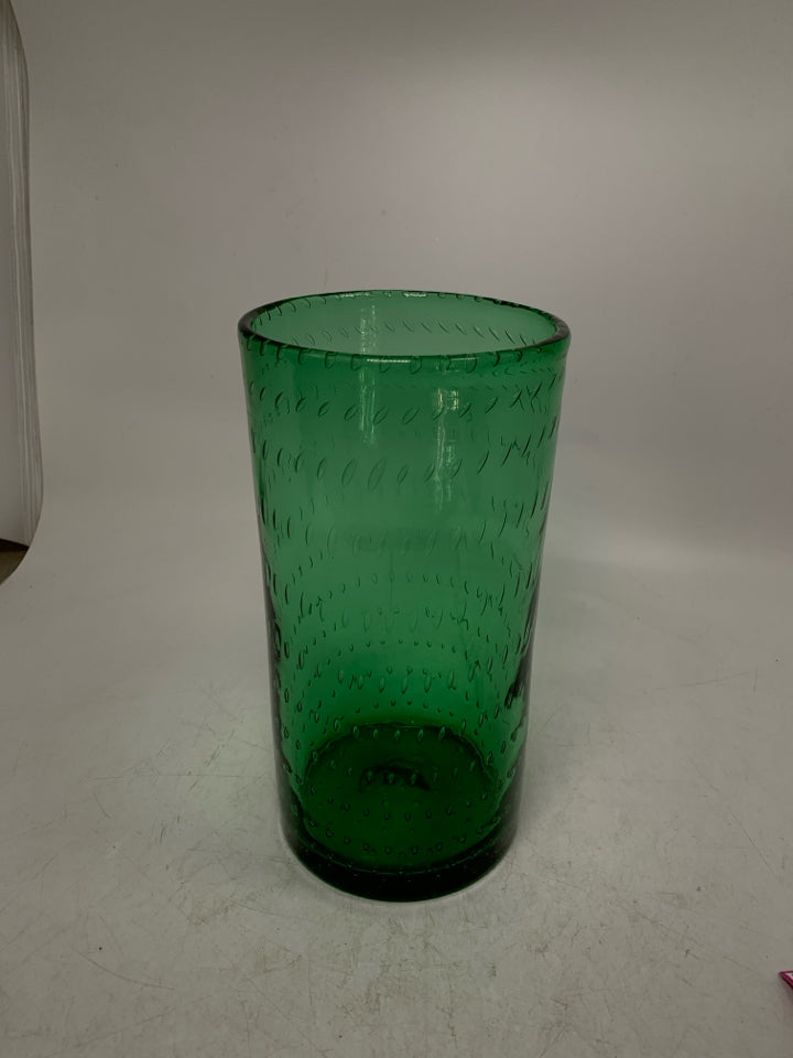 DARK GREEN THICK CYLINDER VASE.