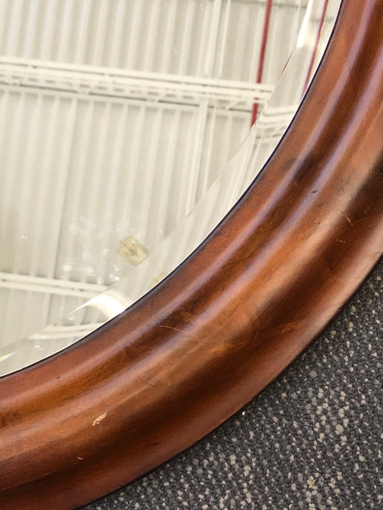 OVAL DARK WOOD POTTERY BARN MIRROR.