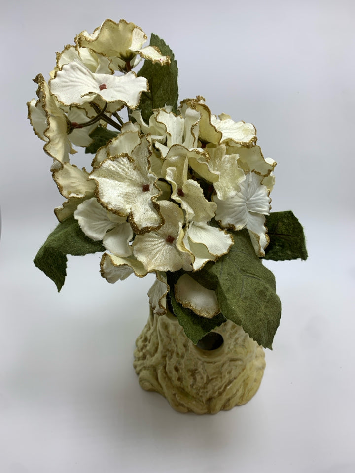 WHITE BARK VASE W/FAUX WHITE FLOWERS.