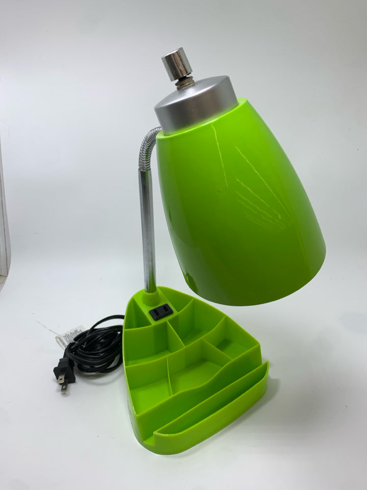 LIME GREEN DESK LAMP W/ORGANIZATION.