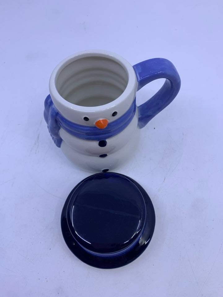 CERAMIC SNOWMAN CUP WITH LID.