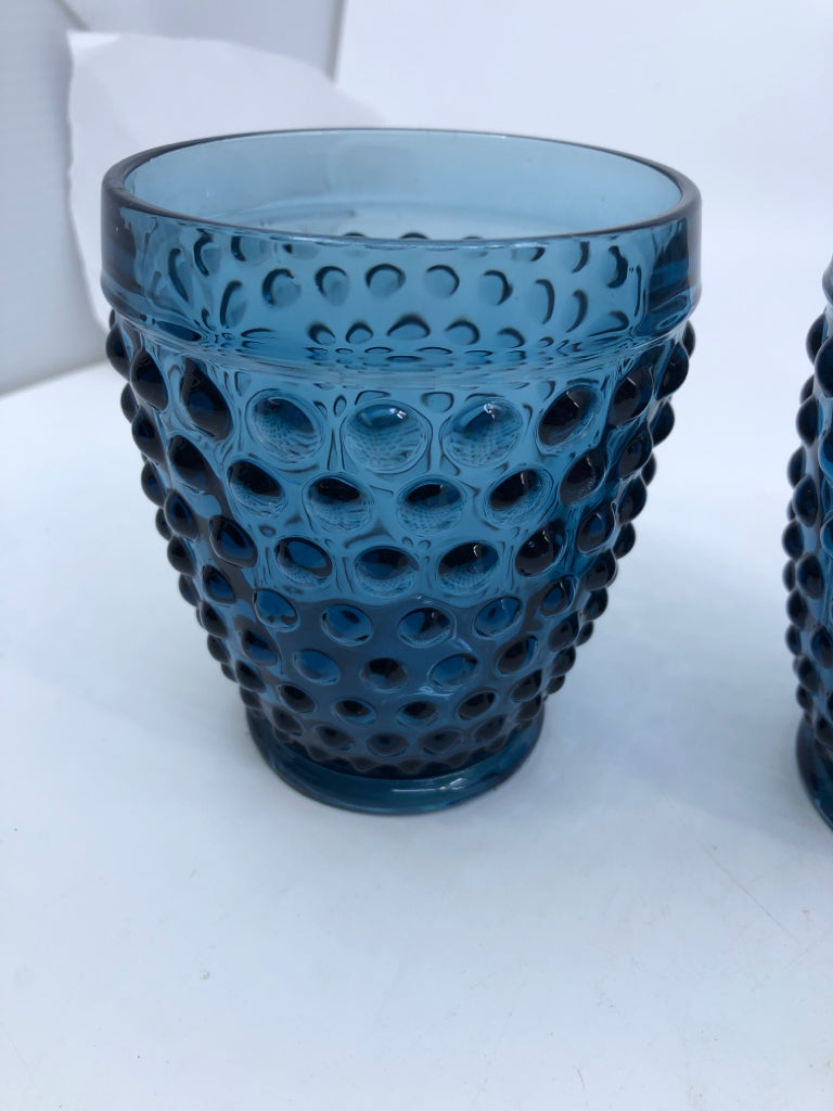 4 HOBBNAILED BLUE SHORT GLASSES.