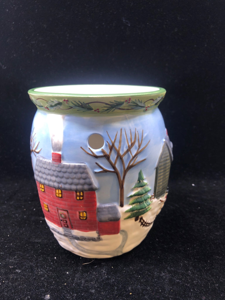 WINTER SCENE SNOWMAN TART WARMER.