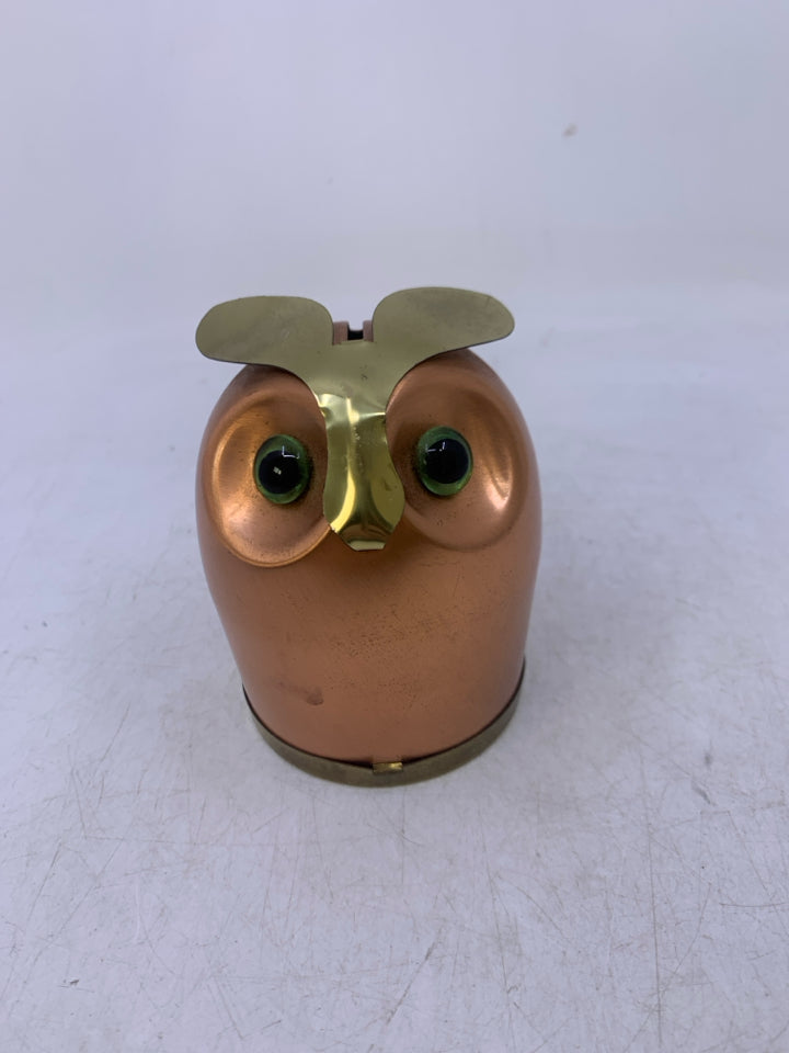 SMALL COPPER OWL BANK.