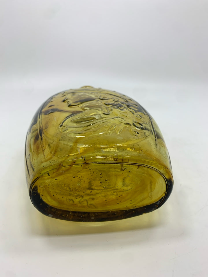 VTG PATRIOTIC AMBER GLASS BOTTLE.