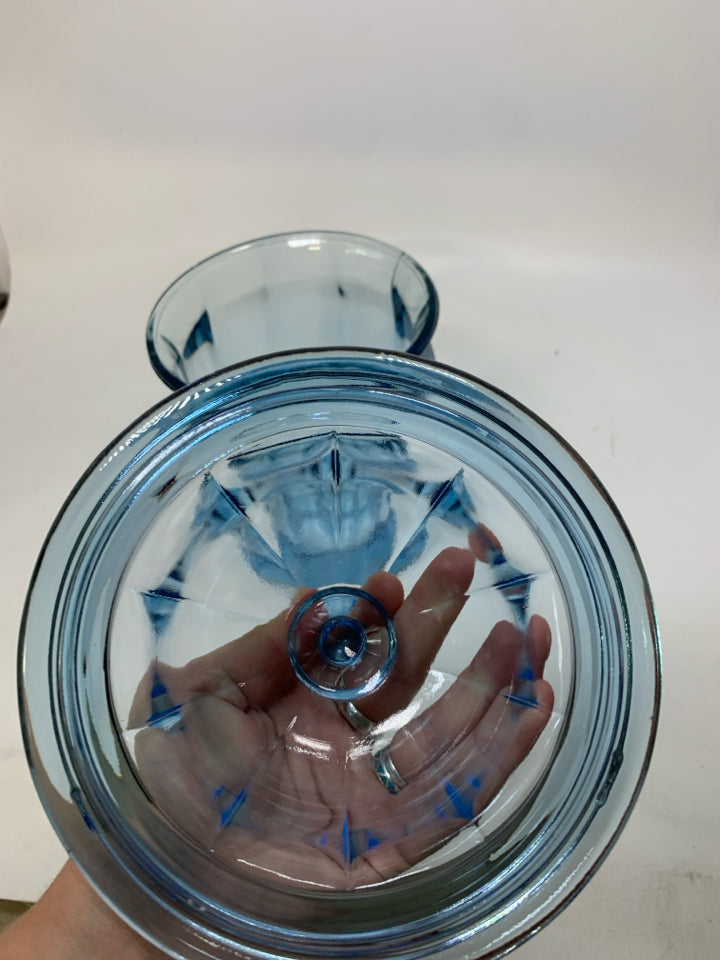 HEAVY LIGHT BLUE THICK GLASS CANISTER.