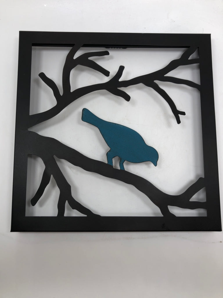 BLUE METAL BIRD WALL-HANGING.