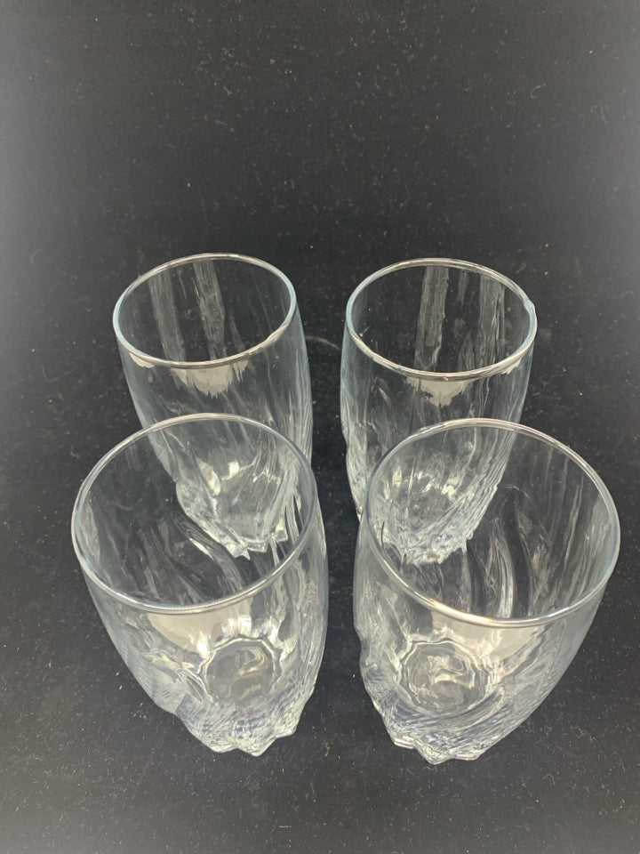 4 CUT GLASS TALL GLASSES.