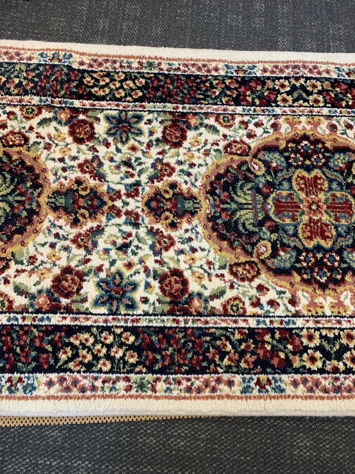 CREAM W COLORFUL FLORAL LONG HALLWAY RUNNER.