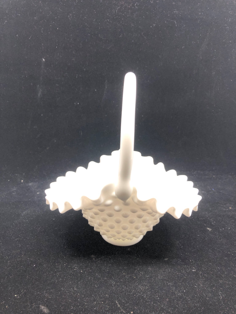 VTG MILK GLASS HOBNAIL BASKET.