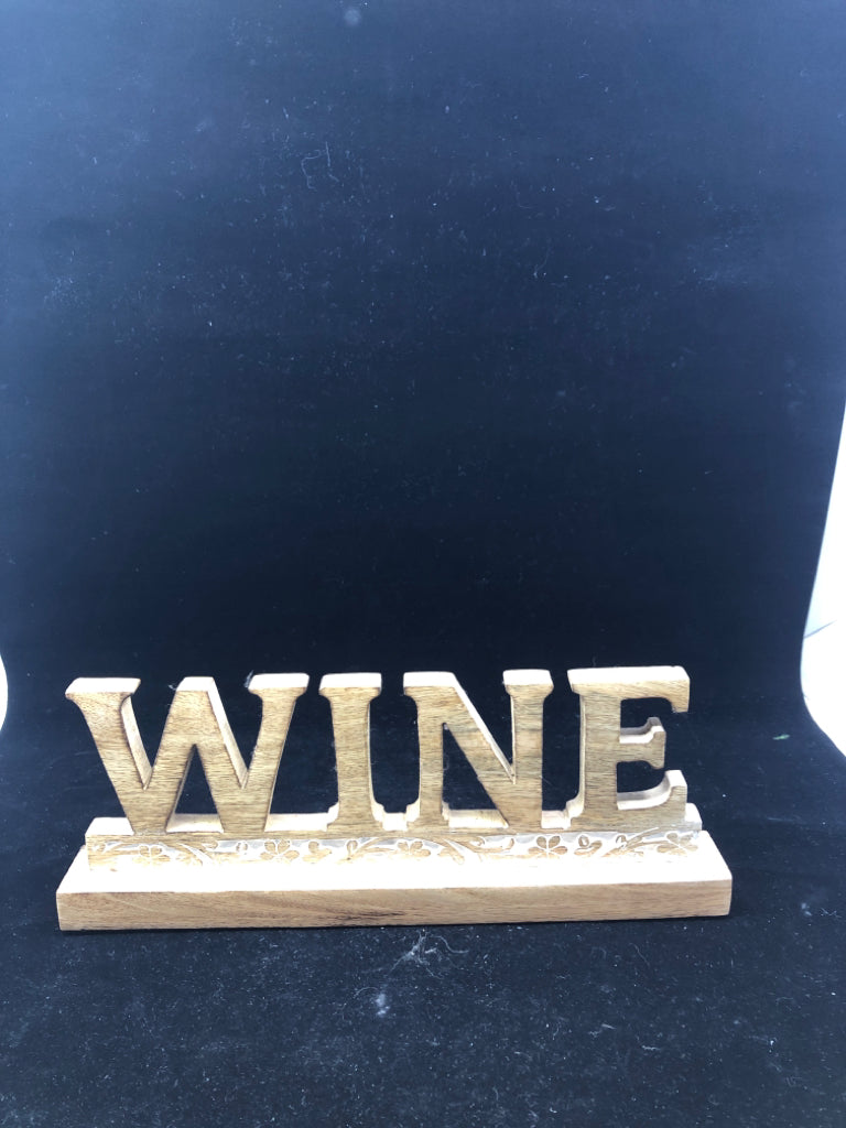 "WINE" WHITEWASHED WOOD  SIGN.