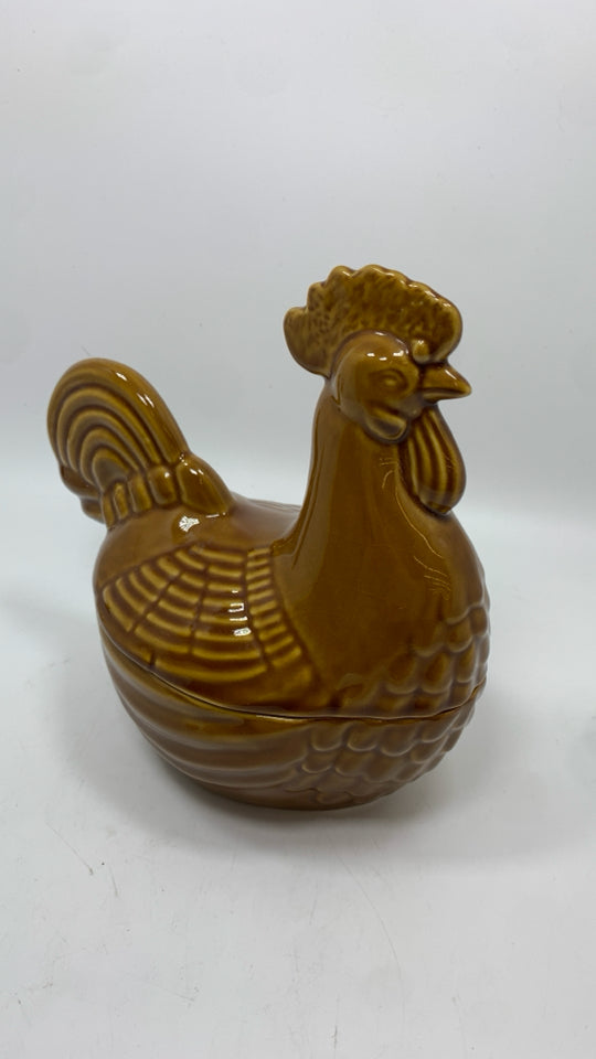 BROWN GLAZE ROOSTER DISH.
