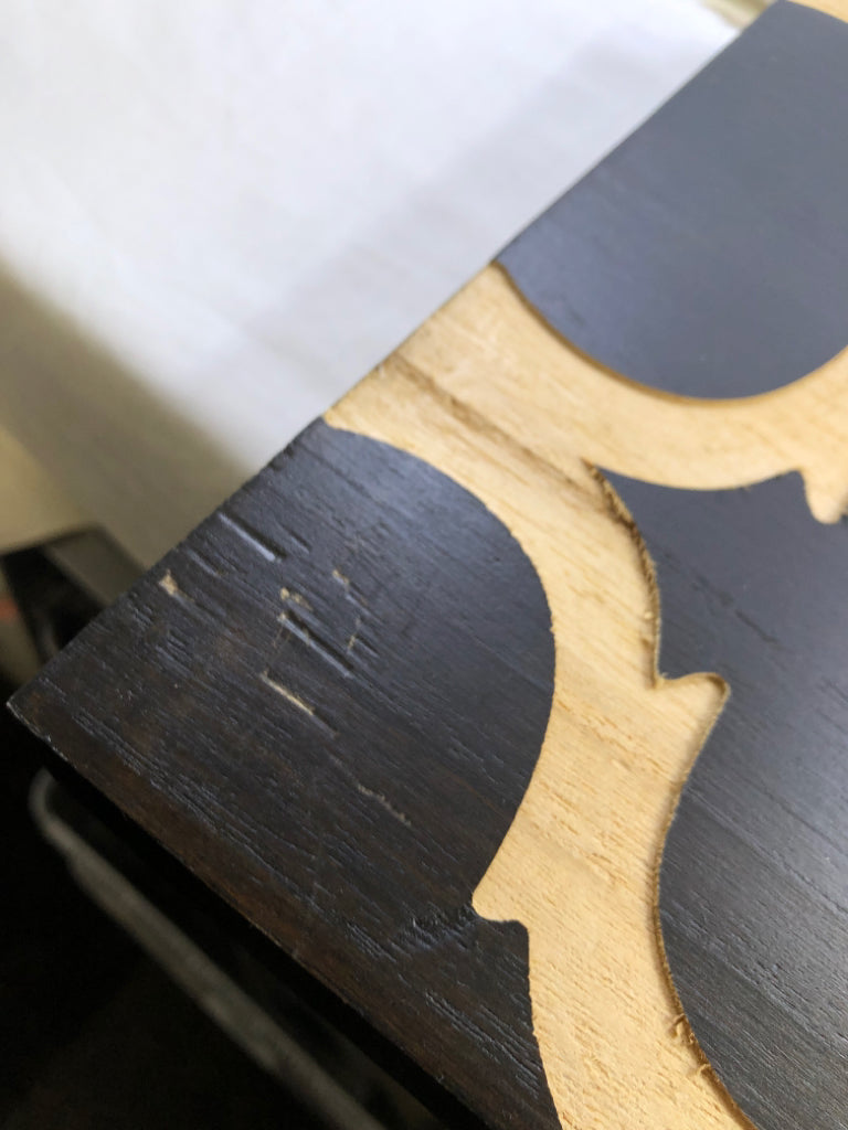 3PC BLACK WOOD WALL PANELS W/CARVED DESIGN.