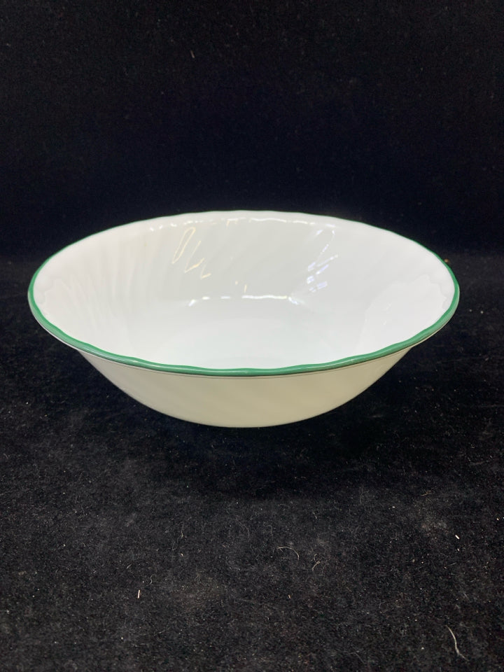 WHITE CORELLE GREEN EDGE BOWL.