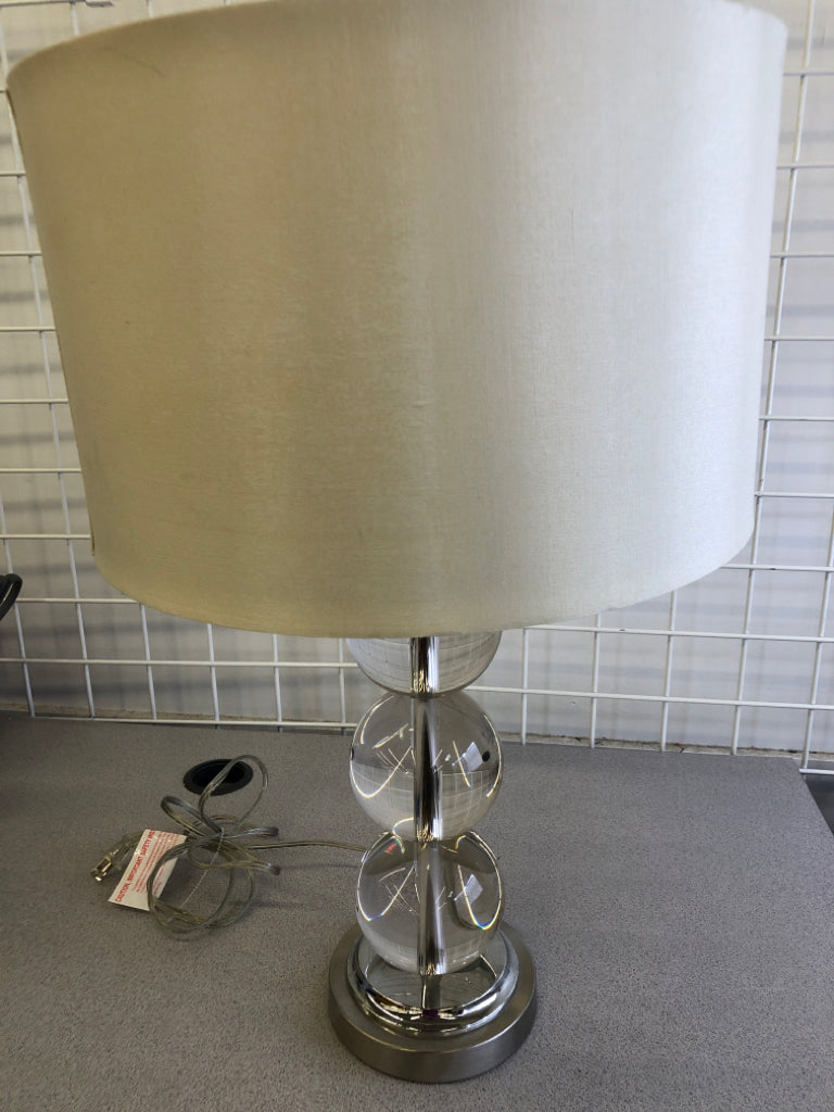HEAVY GLASS BALL LAMP W WHITE SHADE.
