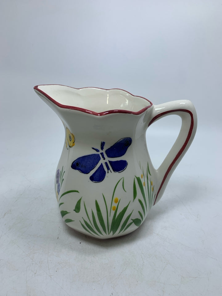 VTG PITCHER W/ BUTTERFLIES GRASS & FLOWERS RCCL MADE IN PORTUGAL.