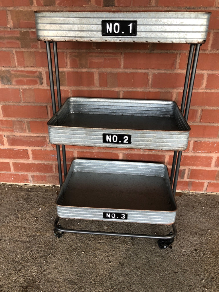 3 TIER GALVANIZED METAL CART.