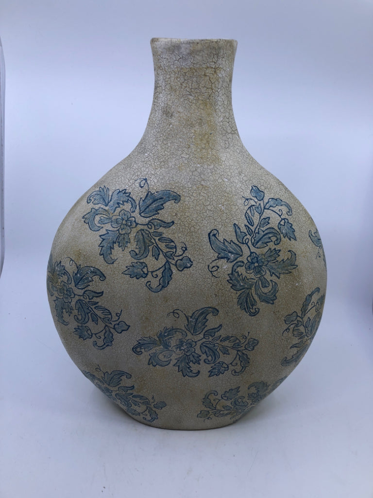 DISTRESSED CREAM CRACKLE DETAIL W/ BLUE FLOWERS.