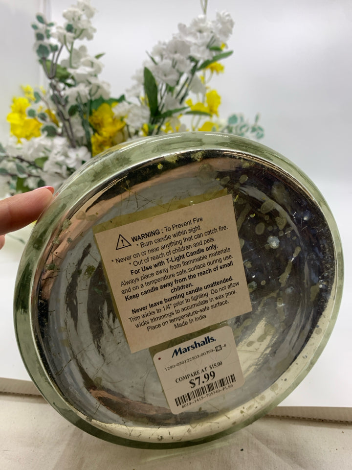 FAUX FLOWERS IN MERCURY VASE.