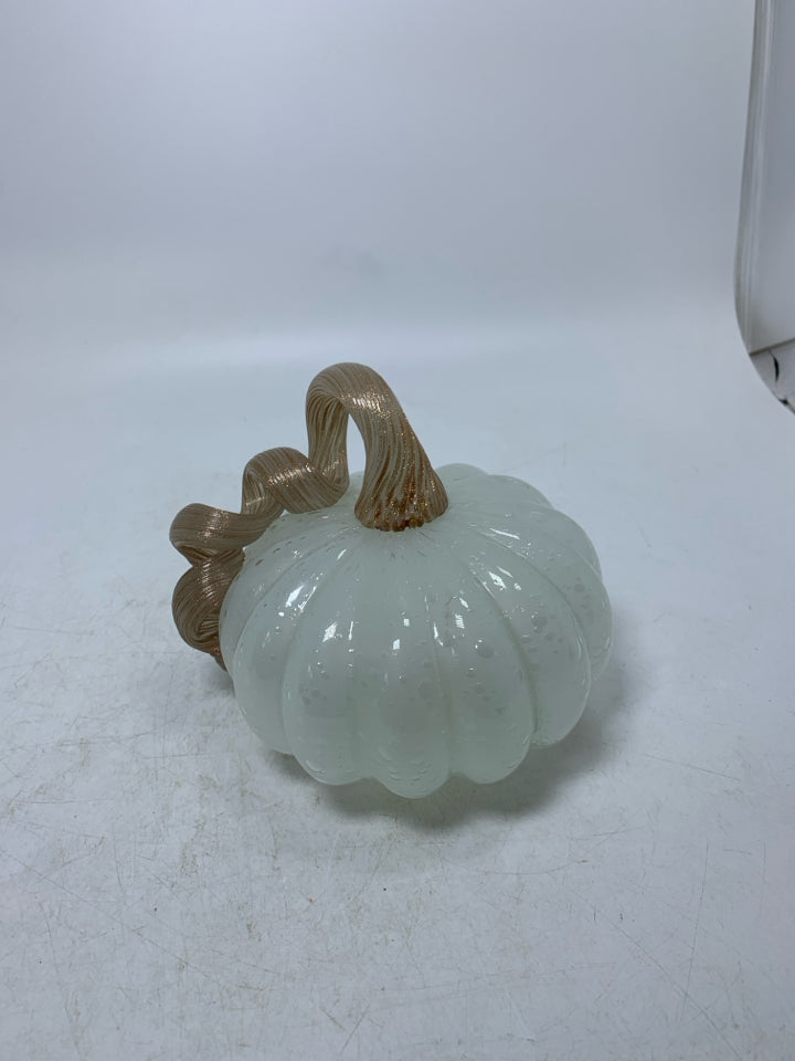 MILKY GLASS PUMPKIN W/ ROSE GOLD STEM LIGHT UP.