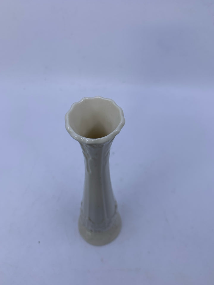 FOOTED TALL VASE W/ EMBOSSED LEAVE DESIGN.