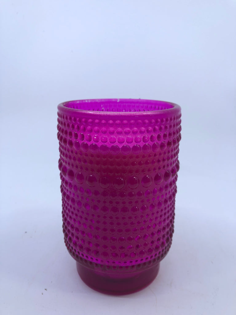 PEONY CANDLE IN PINK GLASS.