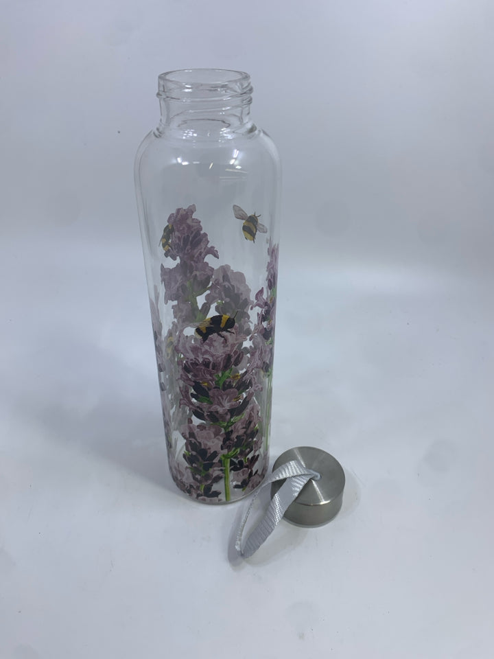 NIB BEES & LAVENDER DESIGN GLASS BOTTLE PPD.