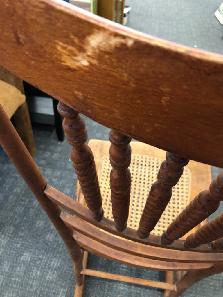 VTG ROCKING CHAIR W/WOVEN SEAT.