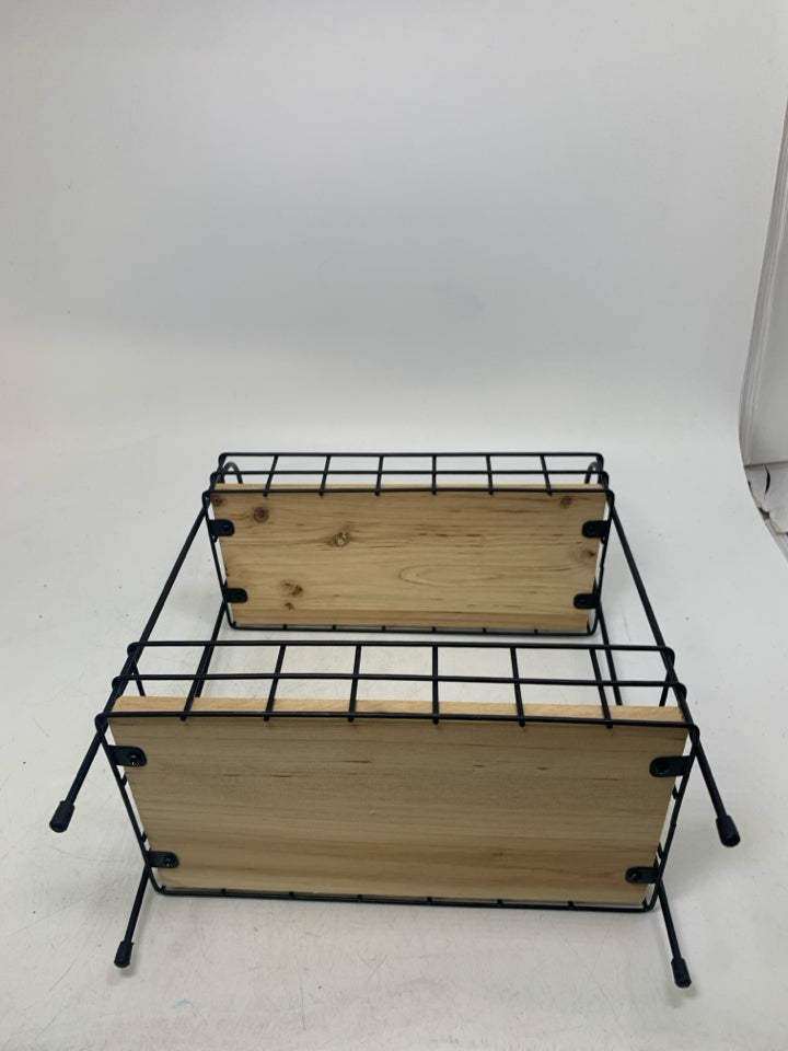 2 TIER SMALL WOOD/METAL VANITY SHELF.