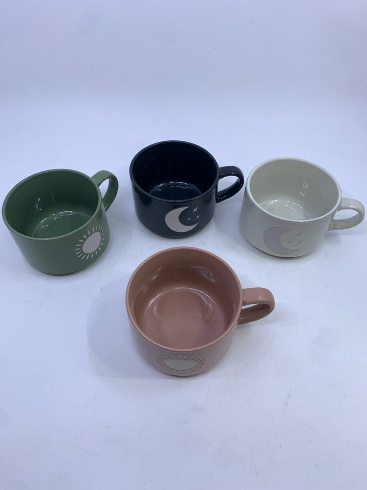 4PC SUN AND MOON MUG SET IN BLACK STAND.