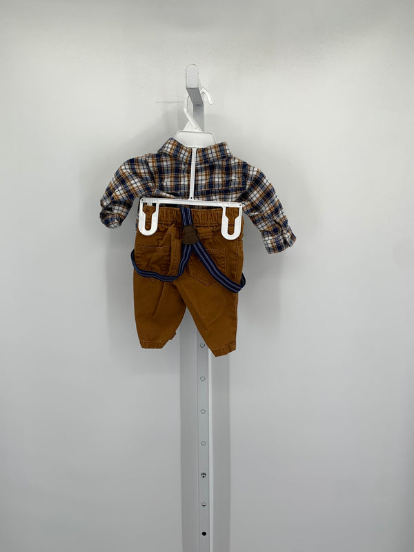 PLAID BUTTON DOWN SHIRT BROWN  PANTS AND SUSPENDERS