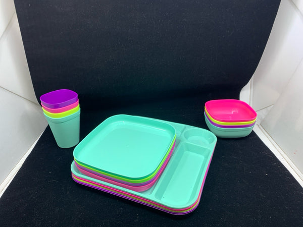 23 PC COLORFUL KIDS MEAL TRAY SET - TRAY, BOWLS, PLATES, SILVER WARE,