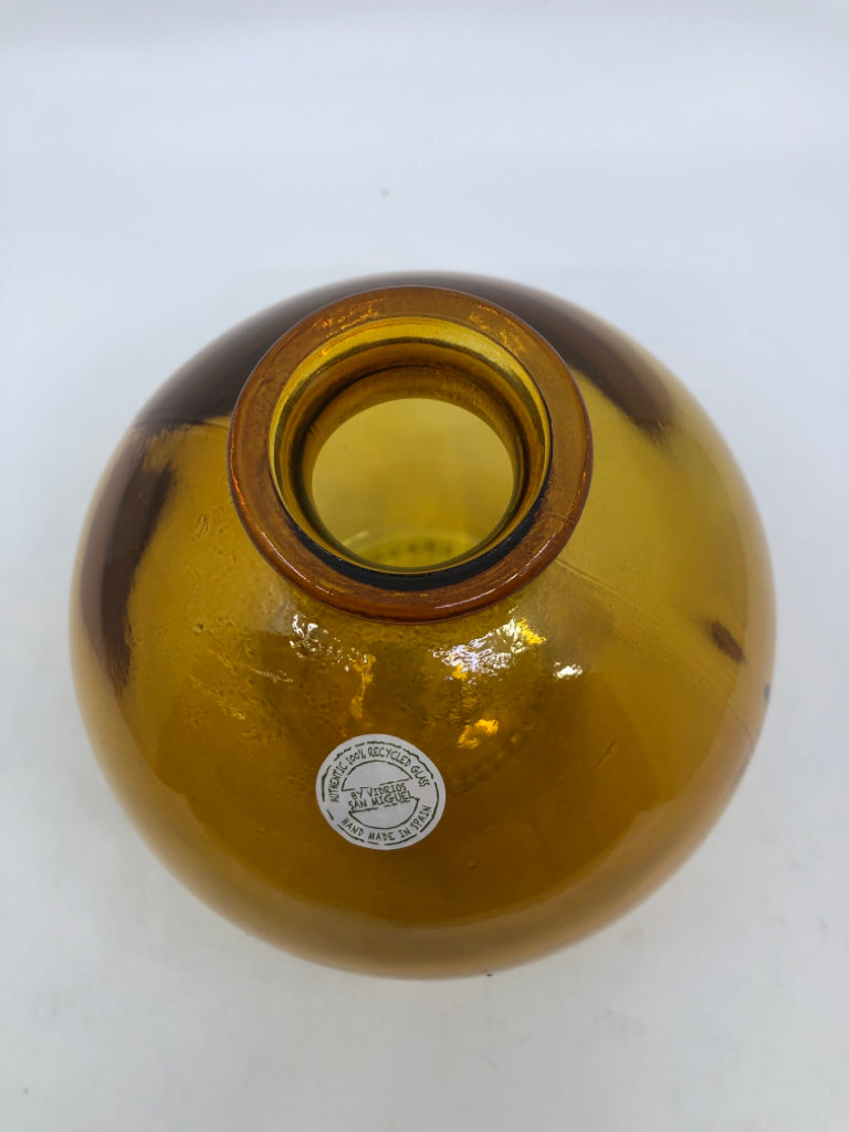 100% RECYCLED GLASS AMBER VASE.