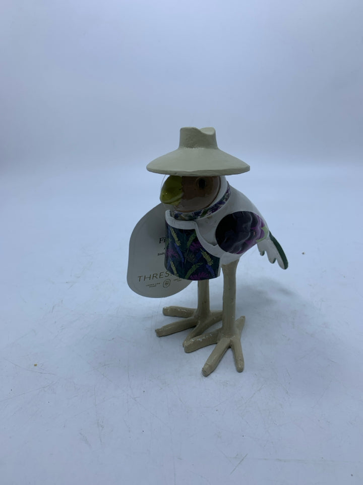 PAINTED ALUMINUM BIRD W/ HAT.