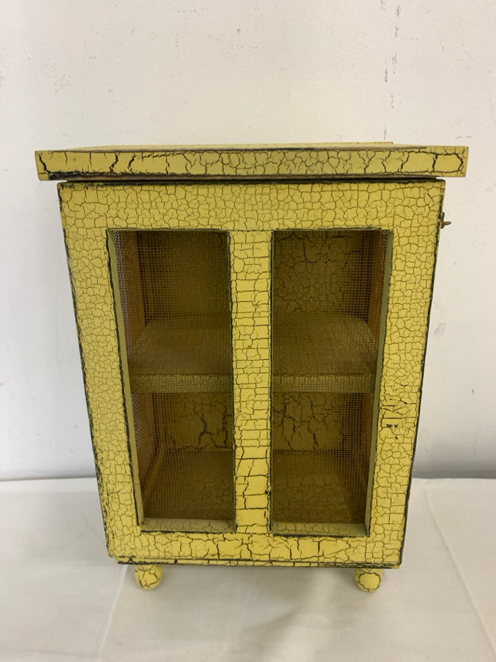 SMALL YELLOW CRACKLE DESIGN 2 TIER CABINET.