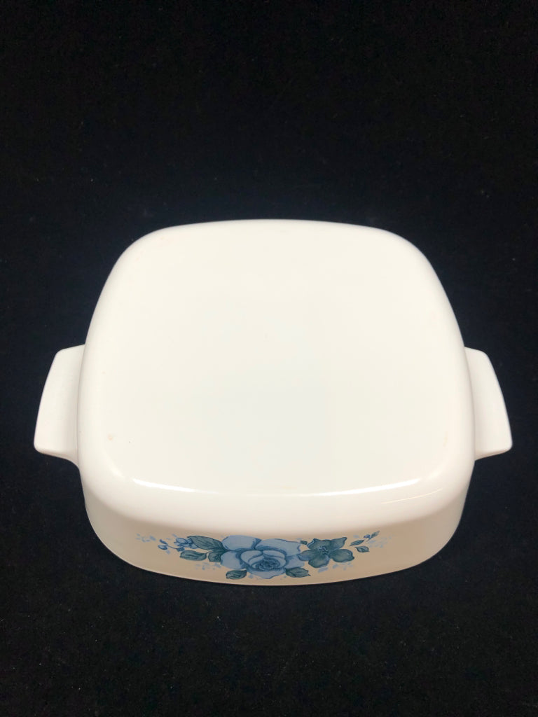 CORNING WARE BLUE VELVET ROSE CASSEROLE DISH.