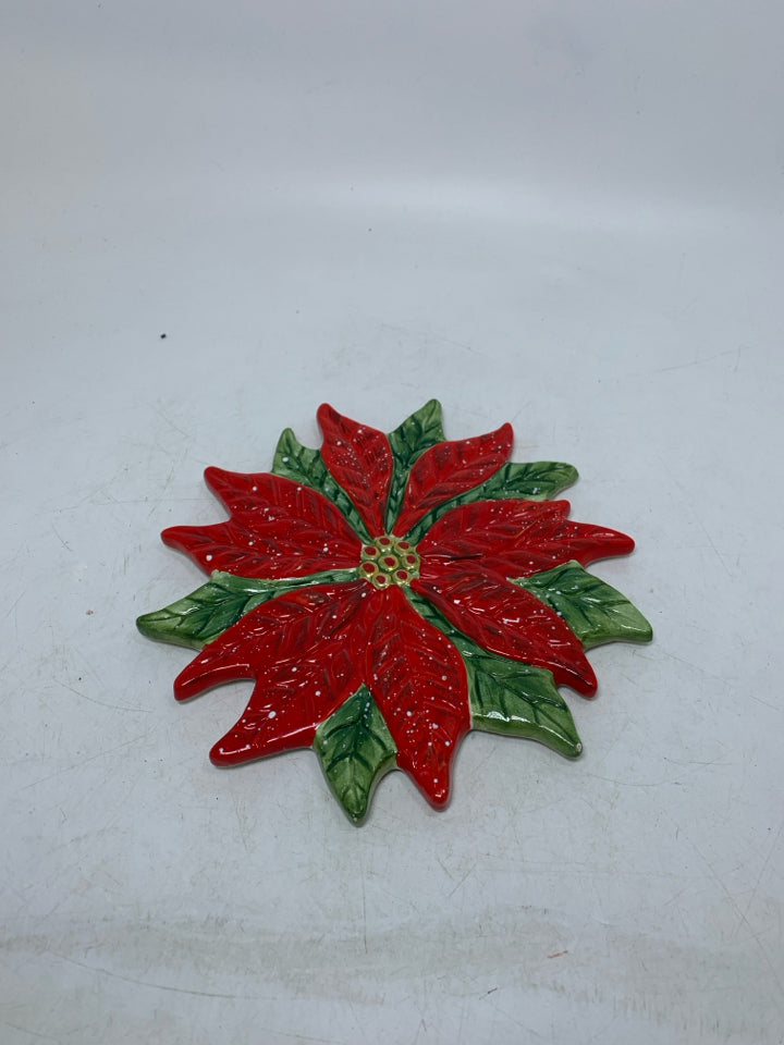 CERAMIC POINSETTIA SHAPED TRIVET.