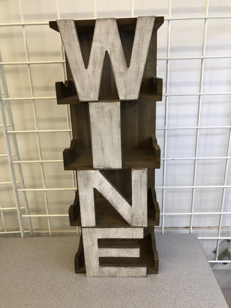 "WINE" WOOD SHELF W/WHITE LETTERS.