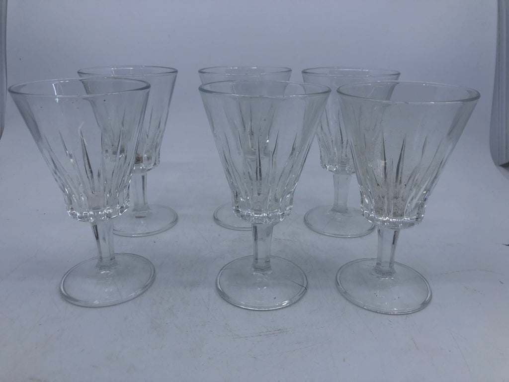 6 SMALL CUT FOOTED GLASSES.
