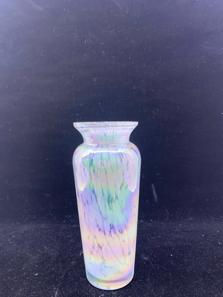 IRIDESCENT W/ WHITE CIRCLE VASE ROYAL LIMITED CRYSTAL.