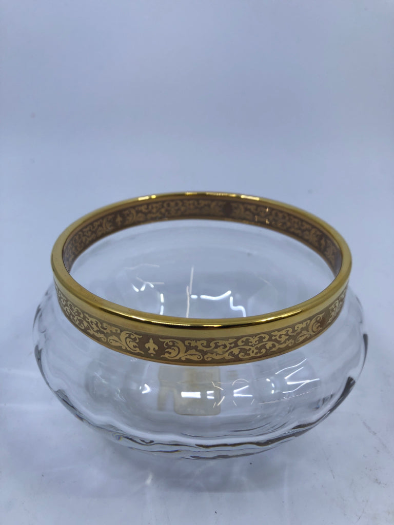 SHALLOW LENOX CLEAR BOWL W /GOLD BAND.