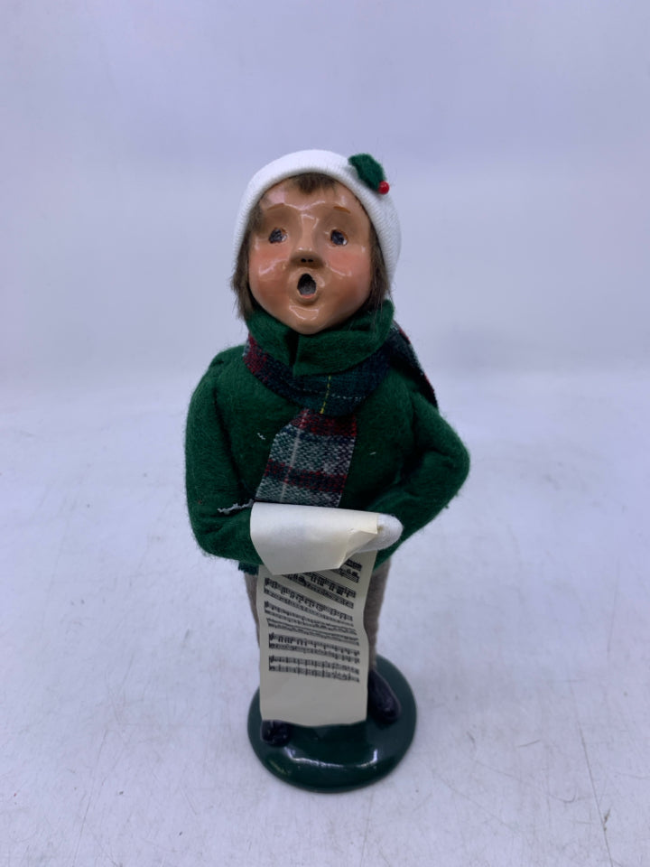 BOY CAROLER W/ MUSIC NOTES PLAID SCARF 1988 BYERS' CHOICE.