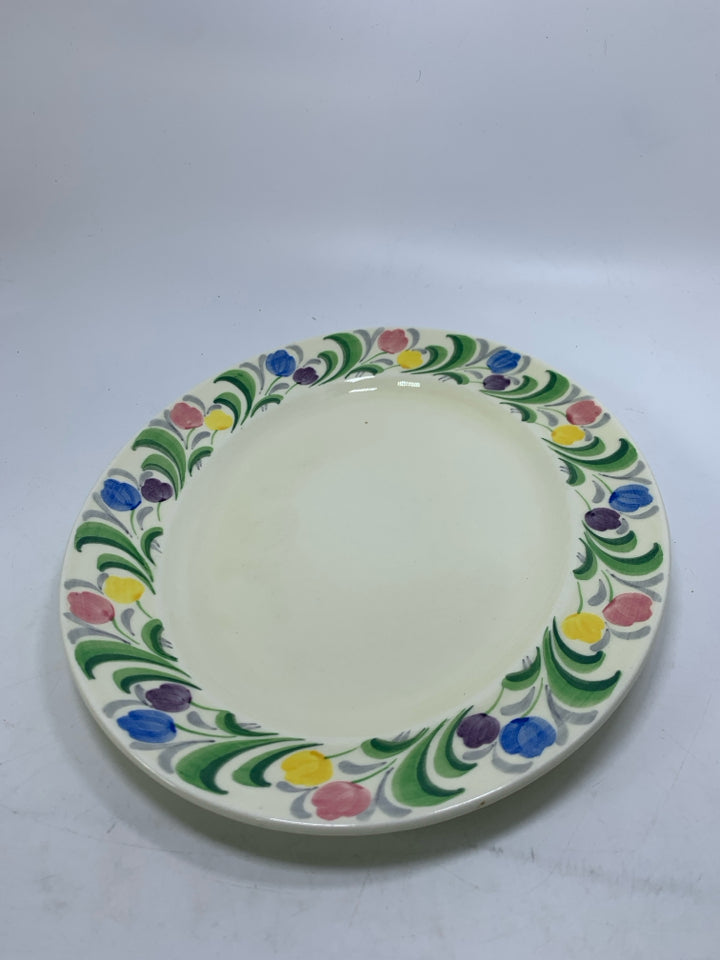 VTG OVAL BRISTOL ENGLAND PLATTER W/ COLORFUL FLOWERS ON EDGE.