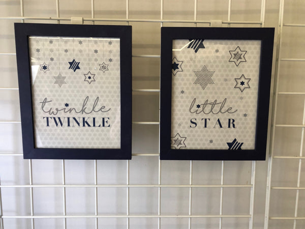 2PC "TWINKLE TWINKLE" AND "LITTLE STAR PICTURE IN NAVY BLUE FRAMES.