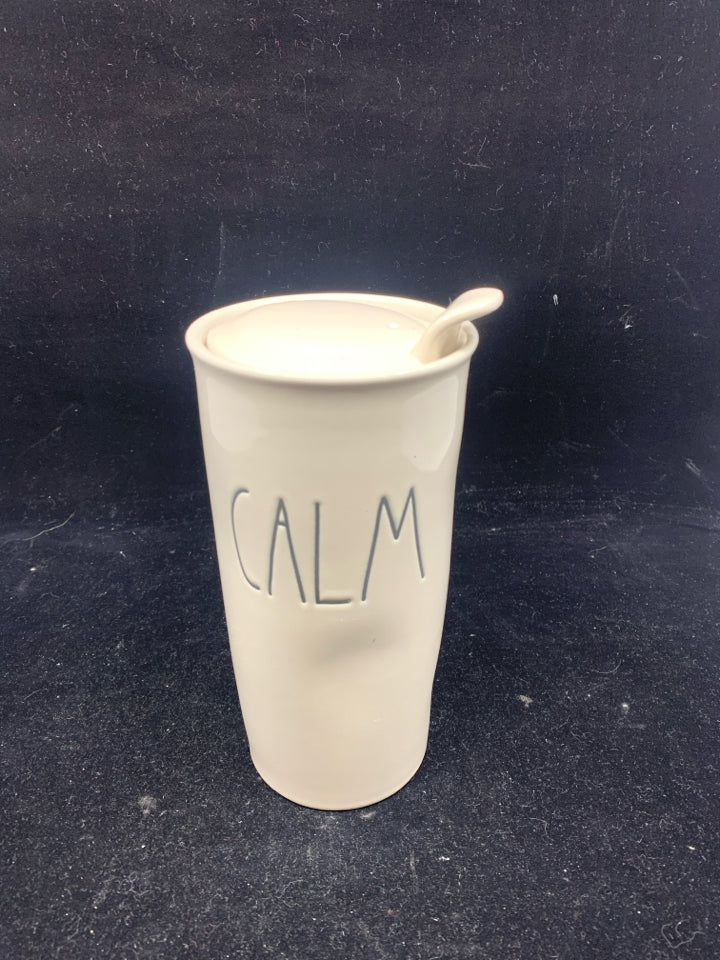 RAE DUNN "CALM" TRAVEL MUG.