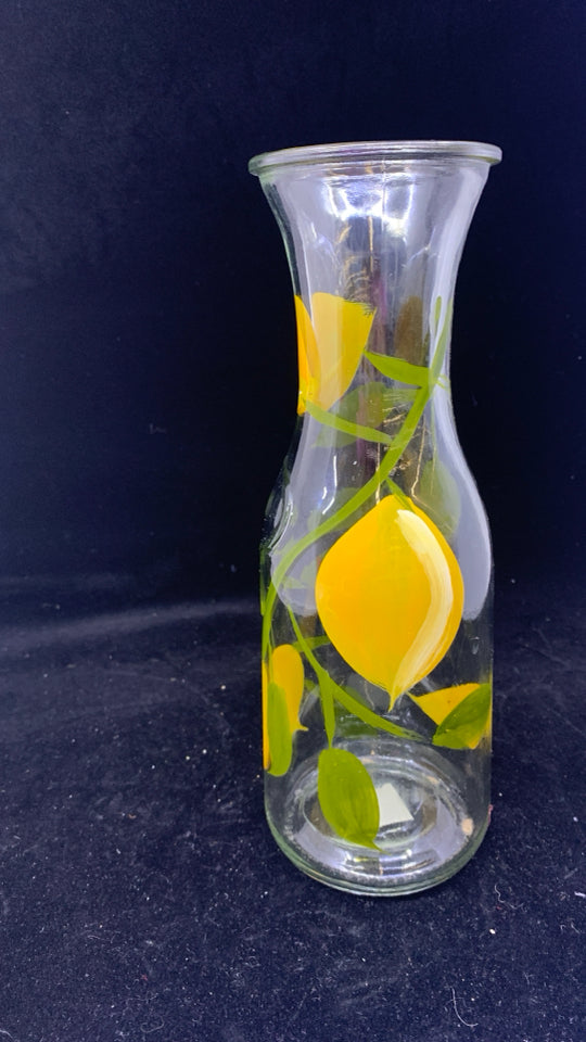 LEMONS PAINTED GLASS CARAFE.