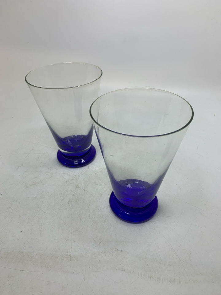 2 COBALT BLUE BASE W/ FLARED GLASS TOP TUMBLERS.