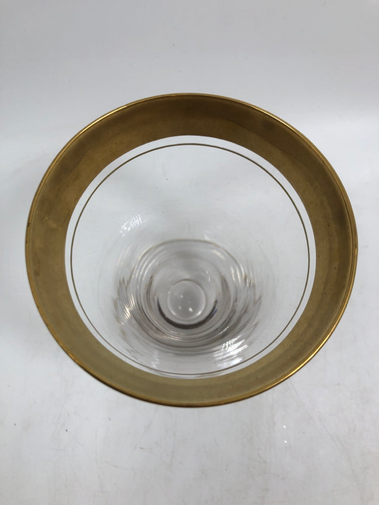 8 VTG RAMBLER ROSE GOLD RIMMED FOOTED GLASSES.