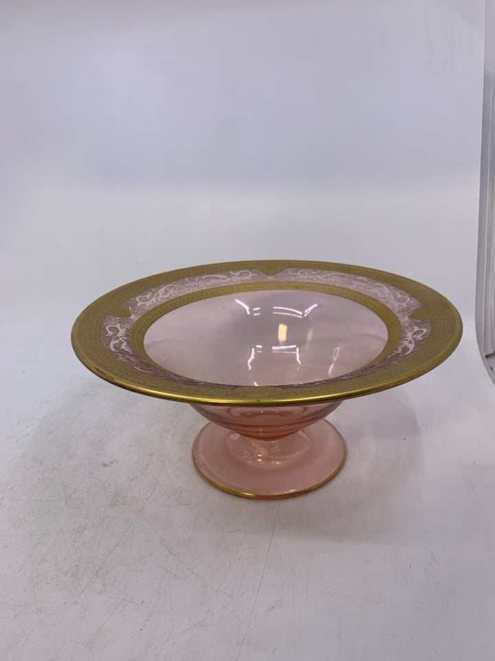 VTG PINK/ GOLD FOOTED CENTERPIECE BOWL.