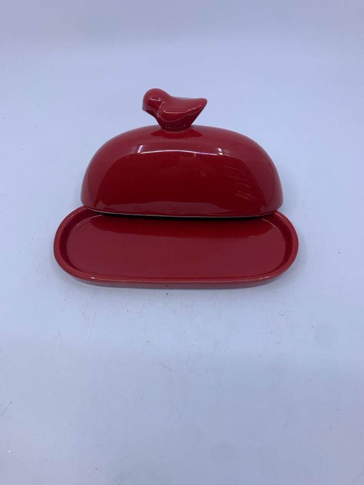 RED BIRD BUTTER DISH.